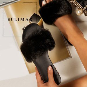 NEW Faux Fur Open Toe Slide Flat Sandal Flip Flops